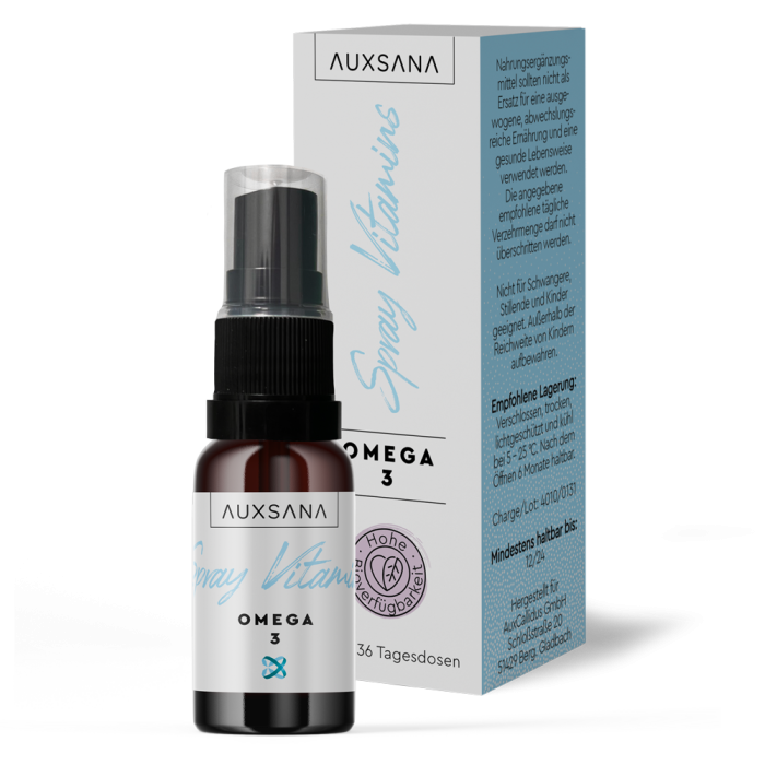 Flasche & Verpackung - Auxsana Omega 3 Spray